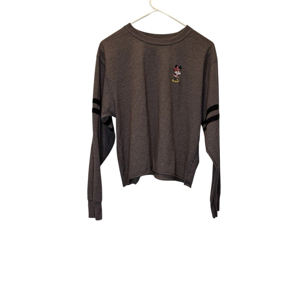 Disney Embroidered Women's Mickey Mouse Crop Top Gray Long Sleeve Shirt Size L